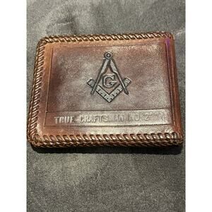 Men's Bifold Wallet Mason Shriner Whip Stitch Tooled Leather Vintage